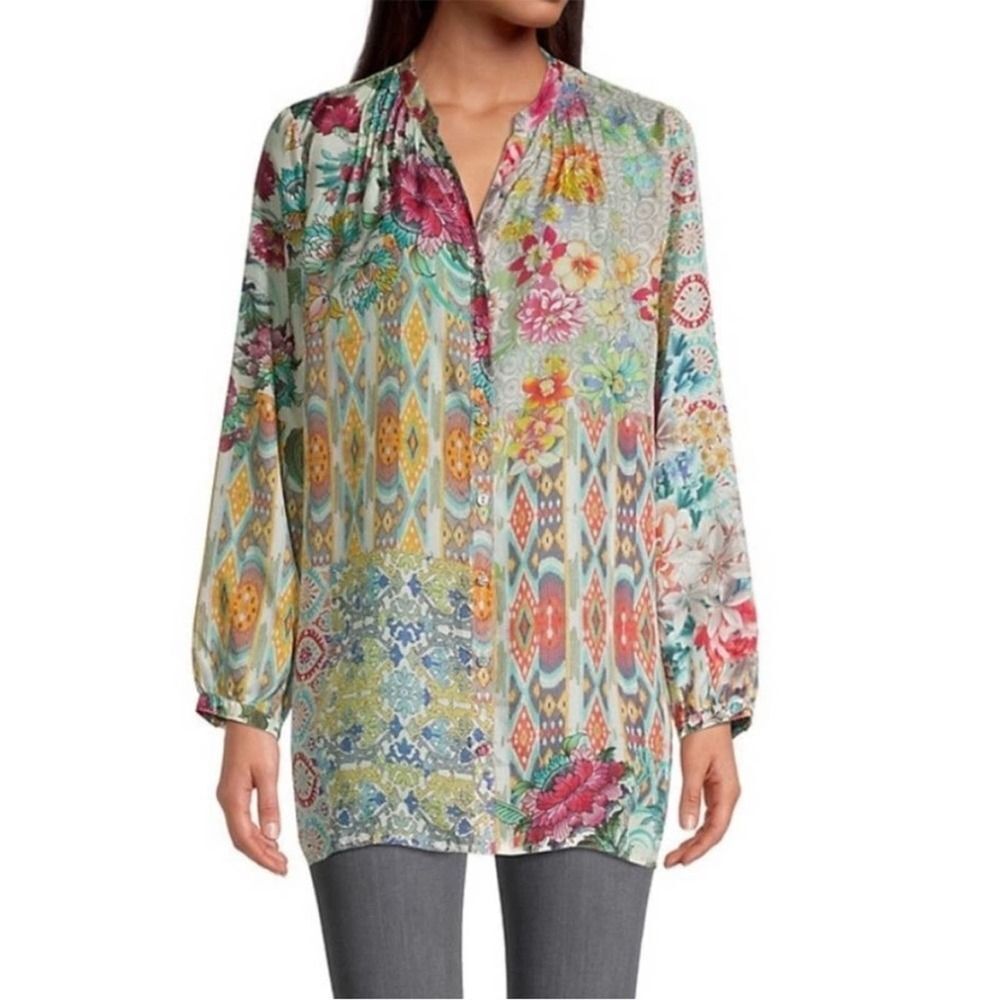 Johnny Was Silk Pearce Blair Long Sleeve Floral Top